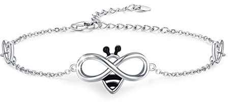 Bienen Armband Sterlingsilber Unendlichkeits Honig Armband minimalistischer und süßer Schmuck 17,8 cm + 5,1 cm verstellbares Kettenarmband Schmuck Geburtstag Weihnachten für Frauen Mädchen Ehefrau