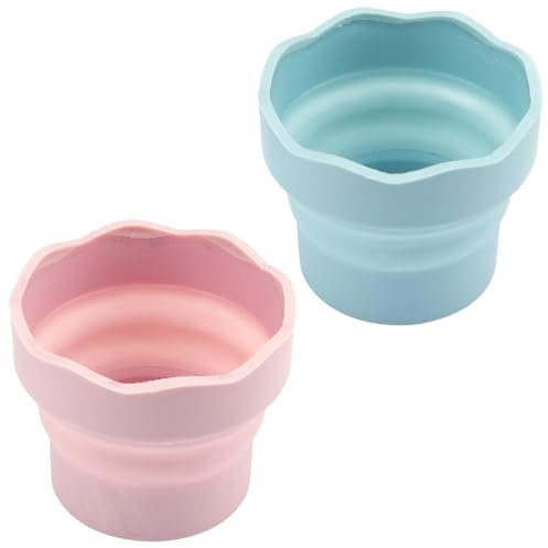 MEMOFYND 2 vasos de agua plegables, cubo de silicona, limpiador de pinceles, cubo de agua portátil, vaso plegable de silicona, herramientas de pintura, adecuado para acuarela, pintura a base de agua,