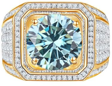 WAHZAUS 2ct D Farbe VVS1 Reinheit Moissanit Ringe für Männer Blau/Gelb/Grün Moissanit Eheringe Rundschliff 925 Sterling Silber Herren Verlobungsringe mit Zertifikat, 11, Stein, Moissanit