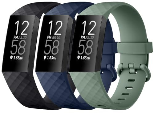 Tobfit 3 piezas para Fitbit Charge 3 pulsera de silicona deportiva suave ajustable para Fitbit Charge 4 pulsera/Fitbit Charge 4 SE/Charge 3 SE (L,negro/azul/verde aguacate)