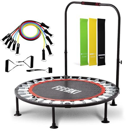 FEERKI Foldable Fitness Trampoline – Mini Indoor Rebounder with Bungee Cords, Safety Pad & Steel Frame for Adults & Kids – Home Workout Trampoline for Cardio, Core & Weight Loss (181kg Max)