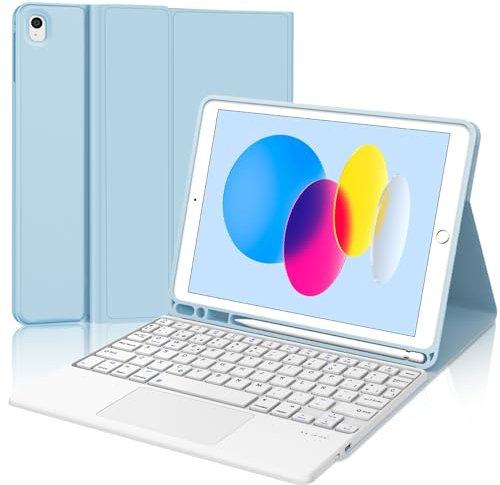 Tastiera per iPad A16 11/10 Generazione (2025/2022) con Touchpad, Cover con Tastiera per iPad 11 Gen 11 Pollici/10 Gen 10.9 Pollici, Magnetica QWERTY Keyboard, Custodia con Portapenna, Azzurro