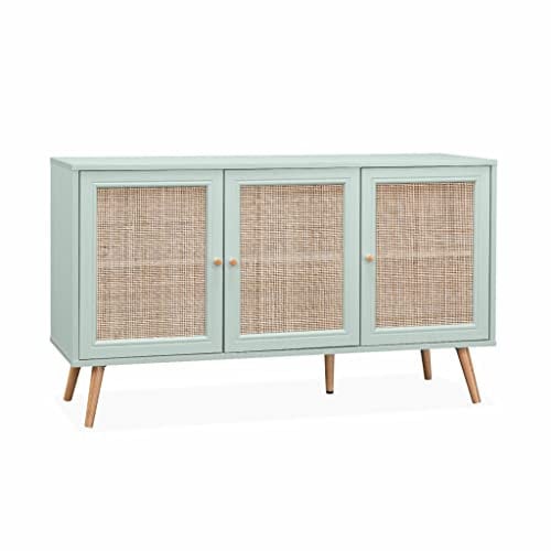 Alice's Home Sideboard mit Rattangeflecht 120 x 39 x 70 cm - 2 Ebenen - 3 Türen - Skandinavische Möbelbeine