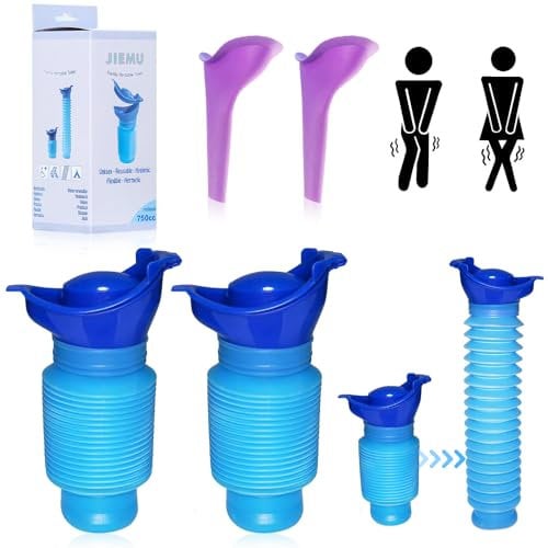 mizikuu 2 Stück Schrumpfbares Urinal, 750 ml Notfall-Urinal Wiederverwendbares Urinflasche Toiletten Töpfchen Reisetoilette für Kinder,Erwachsene Camping Auto Reisen Stau Warteschlange