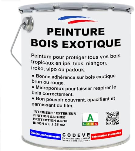 Peinture Bois Exotique - Codeve Bois/RAL 8012 - Brun rouge - 5L - Intérieur/extérieur - Pour La Protection De Votre Bois Tropical En Ipé, Teck, Iroko, Sipo.