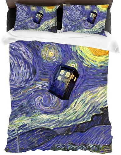 XYOK Tardis Bettwäsche + 2 Kissenbezug Kinder Bettbezug für Filmfans,Dr Who Muster Teenager-Bettwäsche Set,Steppdeckenbezug (Tardis1, Single 135x200)