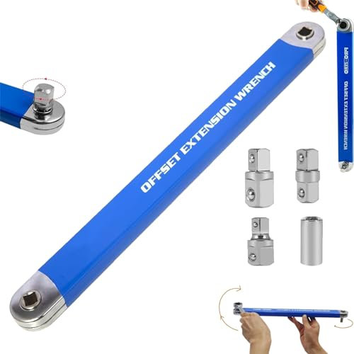 Pro Zero Offset Extension Wrench,wrench Extender,15 Inch Multifunctional Extension Wrench with 1/4, 3/8,Square Drive Adapters,Best Impact Offset Extension For Tight Space-A