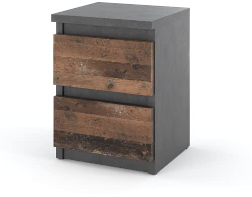 MRBLS Nachttisch Nachtschrank Nachtkommode Modern Möbel mit Schubladen Kommode Holz Schubladenschrank für Ihr Schlafzimmer (Anthrazit - Industrial/Grau Matt - Old Style) – 30 x 43 x 32,5 cm (B/H/T)