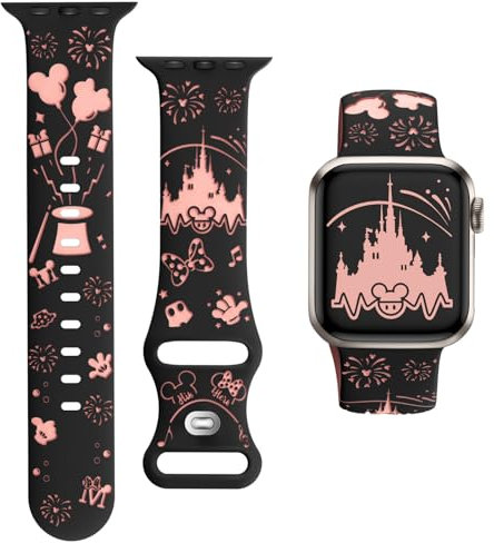 Finoriss Braccialetto con incisione dei cartoni animati, compatibile con Apple Watch, 41 mm, 40 mm, 38 mm, da donna, in silicone, carino e colorato, per iWatch serie SE/9/8/7/6/5/4/3/2