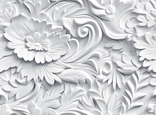 ReWallpaper Peel and Stick Wallpaper Grey Floral Vintage White Wallpaper 3D Effect Sticky Back Plastic Patterned Wall Paper for Living Room Bedroom 44.5cm×3m Contact Paper Self Adhesive Floral