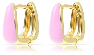 Made by Nami Edelstahl Eckige Ohrringe Gold mit Pinker Vorderseite Sommer Schmuck Damen Wasserfest (Pink)