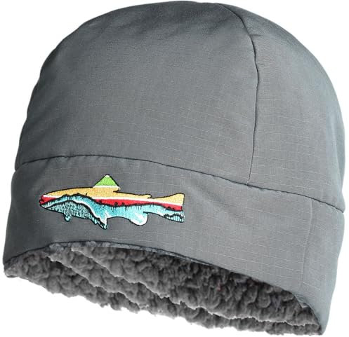 EDTREK Ultra Performance Isolierte Beanie-Mütze für kaltes Wetter – wasserdichte und winddichte Backcountry Wintermütze, Cola Grey-Retro Fish, XL
