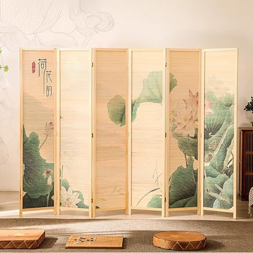 Raumteiler Trennwand, Paravent Raumtrenner Chinesischer Vintage Bamboo Raumteiler, 6 Paneele Zusammenklappbar Sichtschutz für Büro/Haus/Hotel/Teahouse, Kiefernholz-Rahmen Mit Beidseitigem Druckmuster