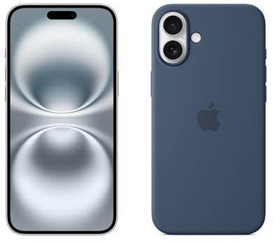 Apple iPhone 16 Plus (128 GB) - Blanco + Funda de Silicona con MagSafe - Denim