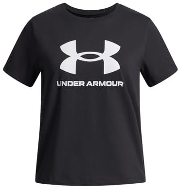 Under Armour Grand Logo Manches Courtes Filles, T-Shirt Fille Respirant et au séchage Rapide, T-Shirt Logo à Manches Courtes Confortable, Black/White, YSM