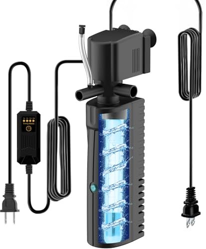 Devopet Aquarium U-V Filter für grünes Wasser, Fischtankfilter mit Timer, Filter für Schildkrötenbecken, Innenfilter mit Dual-Wasserauslass & Belüftung, Fischfilter für 10-40 Gallonen Tank