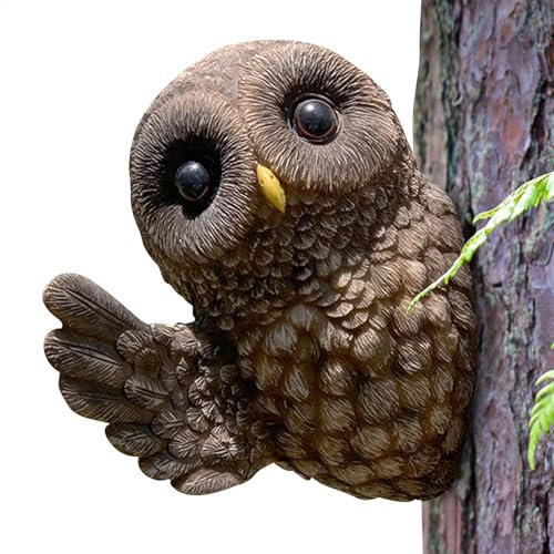 Eulenstatue, Eulenfigur - Begrüßen Sie Hello Yard Art Animal Statue Dekorative skurrile Baumskulptur,Lustiger Gartenpinkler im Freien Stumpfdekor, Sammlerfigur Figuren Wohnkulturakzente für Wand, Wohn