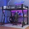 Hochbett Jugendbett 90x200, Kinderbett Etagenbett mit LED-Licht& USB Ladestation&Schreibtisch&Computerkonsolenregal, Metallbett Einzelbett Bettgestell mit Rausfallschutz&Leiter, Ohne Matratze,Schwarz