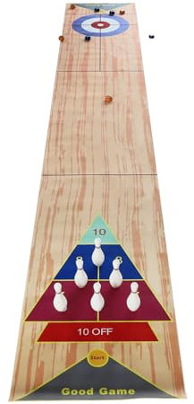 Juego portátil 3 en 1 para curling de mesa, con bolos y tabla de tejado de tela no tejida resistente. Juego completo que incluye 2 putters para curling, 8 fichas, 6 conos de bolos y alfombra plegable