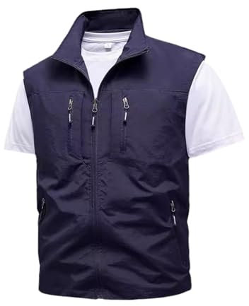 Men's Golf Vest Waterproof Softshell Jacket Sleeveless Jacket Windproof Spring Vest Casual Cycling Vest Breathable Fleece Vest Zip Off Work Vest for Running Hiking Golf Anglers, O dark blue., L