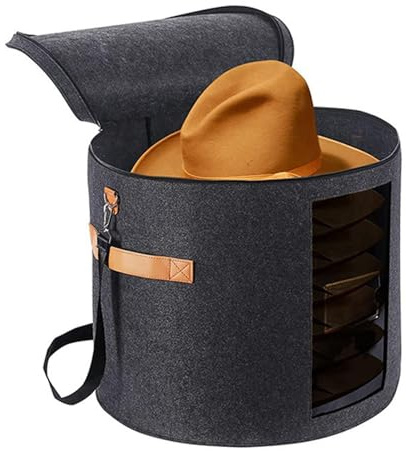 Raypontia 40x40x26cm Hut Aufbewahrungsbox, Hutschachtel Rund, Hat Organizer, Rund Mützen Aufbewahrung, Faltbarer Hut Reisekoffer Mit Staubdichtem Deckel, Dunkelgrau Hutkoffer Für Schrank Oder Reise