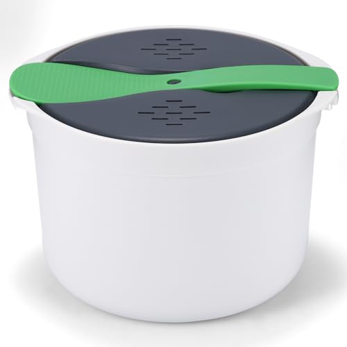 Microwave Rice Cooker 2L Microwave Steamer Set Rice Steamer | Dishwasher Safe, Microwave Steam with Rice Scoop, Lid, Strainer and Pot, Portable Rice Cooker for Home Office