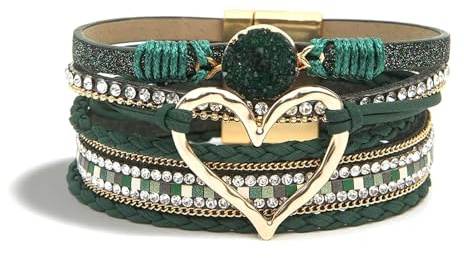 YANCHUN Heart Leather Wrap Bracelet for Women Mens Leather Bracelet Handmade Stackable Boho Dresess Jewelry for Women Trendy 2026