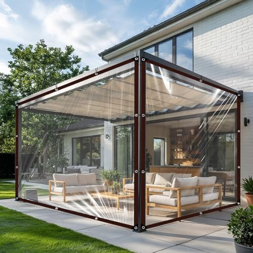 Plane Transparent mit öSen,Durchsichtige Plane mit öSen,Abdeckplane Wasserdicht,Mehrzweck Durchsichtig Wasserdicht Planen,wasserdichte Abdeckung für Gartenmöbel im Außenbereich,Wetterfest,3x2.5m
