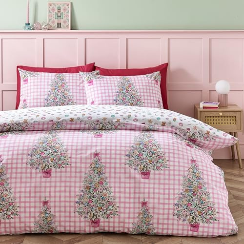 Catherine Lansfield Christmas Sweets and Treats Wende-Bettwäsche-Set mit Kissenbezügen, für Kingsize-Bett, Rosa