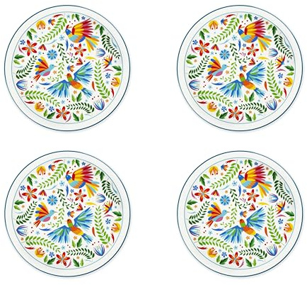 Excelsa Mexican Flowers Set 4 Piatti in Porcellana, Motivo Floreale, diametro 30,5 cm