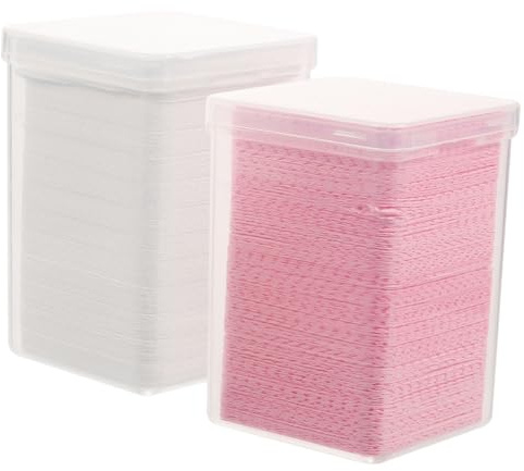 ARTSEWPLY 2 Boxes Eyelash Extension Cleaning Pads for Glue Bottle Nail Polish Remover Wipes Disposable Nail Cleaning Pads White Pink