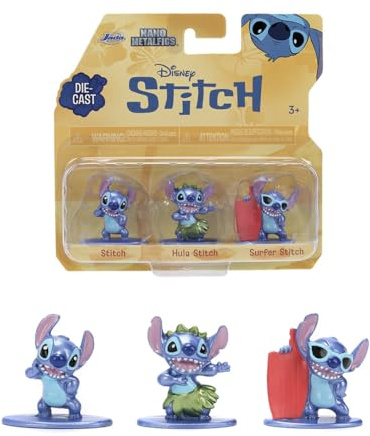 Jada Toys Disney Stitch Figuren (3 Stück) - 3er-Set Sammelfiguren aus Lilo & Stitch (Stitch, Hula Stitch, Surfer Stitch), Nano-Metallfiguren für Fans und Kinder ab 8 Jahre, je 4 cm