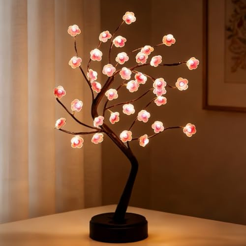 Richaa 36 LED Cherry Blossom Lamp, 19inch Twinkle Cherry Blossom Night Lights, Cute Fairy Light up Flower for Room Bedroom Christmas Decorative Indoor Decor