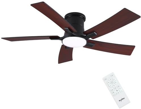 Newday 116cm Deckenventilatoren Holz mit 5 Flügel, Ventilator Lampe Deck | mit Fernbedienung Leise, LED Dimmbar, Speicher, Schlafmodus, Motor DC Reversibel für Wohnzimmer Schlafzimmer