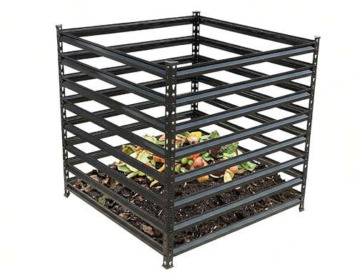 Relaxdays Composteur en Acier, 729 L, 90 x 90 x 90 cm, pour Feuilles, Noir
