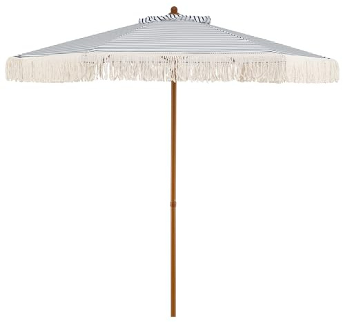 FANTASK Sombrilla romántica de 200 cm de diámetro, con flecos, para balcón, jardín, terraza (azul + blanco)