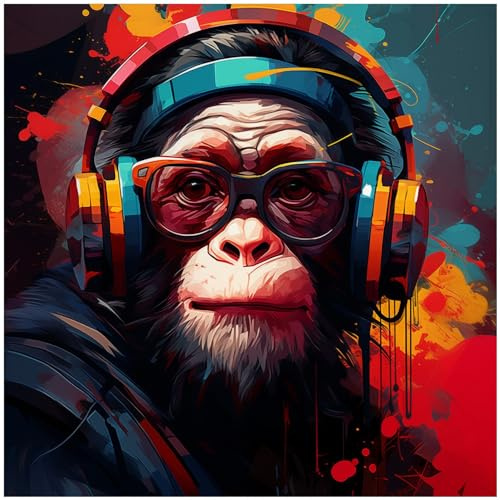 Wallario Memoboard aus Glas mit Motiv, Magnet-Tafel in 50 x 50 cm in Premium Qualität Chimp - Musik