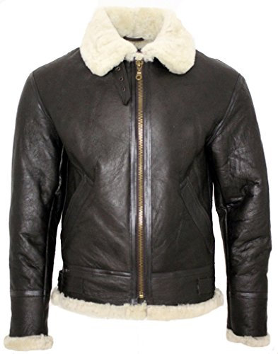 Infinity Herrencreme B3 Schaffell-Weltkrieg-2 Bomber-Leder Fliegen Fliegerjacke L