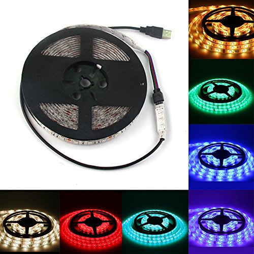 USB LED Steifen RGB 5050SMD Lichterketten 5m 300 LEDs wasserdicht Deko für Zimmer Bar Party Computer TV Hintergrundbeleuchtung(Weiß)