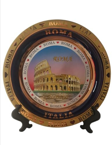 ICT Piatto Decorativo Souvenir Ricordi di Roma in Ceramica Dipinta con Supporto o da Appendere gong 4330
