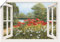 ARTland Wanddeko Poster & Kunstdrucke Wandposter 100x70 cm Fensterblick Landschaft Blumen Mohnblumen See Blumenwiese Natur F7EN