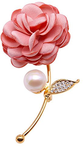 JYX Hochzeitsbrosche, 10 mm, weiße Süßwasserperle, Brosche mit Rosen-Anstecknadel, Perle, Perle