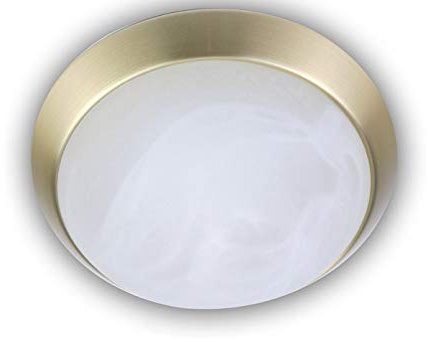 Niermann Standby LED Deckenleuchte, klassissche Deckenschale rund Ø 30cm, Alabaster Glas mit Dekorring in Messing matt, schöne LED Dielenleuchte mit Bajonettverschluß