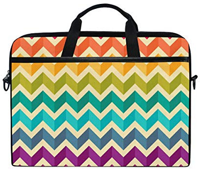 EZIOLY Rainbow Color Geometric Zigzags Laptop Shoulder Messenger Bag Case Sleeve for 13 Inch to 14 inch Laptop