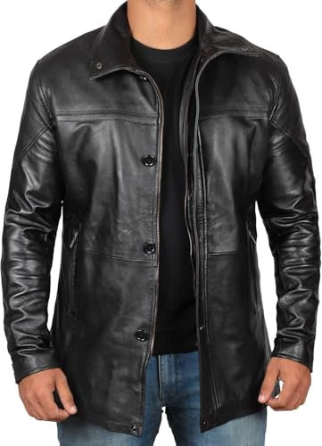 fjackets Lederjacke Herren - ¾ Länge echtes Lammfell braun & schwarz Ledermäntel für Herren, Bristol Herren-Lederjacke, Schwarz, XXL