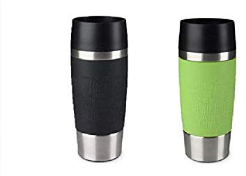 Emsa Standard-Design Travel Mugs, schwarz/limette, 2 x 360ml