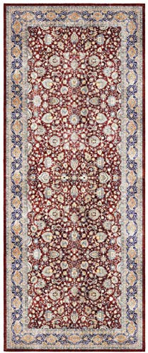 Elle Decoration Keshan Maschad Orientalischer Teppich - Kurzflor Vintage-Look Orientalisch Orient Klassischer Orientteppich für Wohnzimmer Esszimmer Flur oder Schlafzimmer Weinrot, 80x200cm