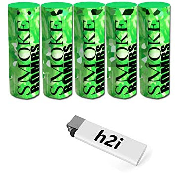 h2i Rauch Vulkan Fontäne - Smoke Tube Rauchfackel Rauchtopf Rauchgenerator Rauchbombe - 5 Stück in Rauchfarbe grün - dichter kräftiger Rauch - Brenndauer ca. 45 sek - Ganzjahresfeuerwerk Kat T1/F1