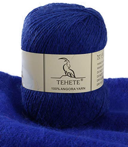 TEHETE 100% Angorawolle Garn zum Stricken, Häkelgarn 38 Farben 325 Merter 50g 2-fädig je Knäuel,weich und leicht,Saphirblau,2-826