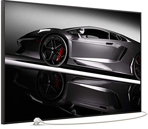 STEINFELD Bild Infrarotheizung mit Thermostat | Made in Germany | viele Motive 350-1200 Watt Rahmen schwarz (900W, 045 Sportwagen)